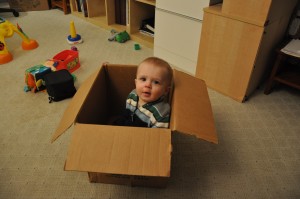 My son prefers boxes to flashing toys.